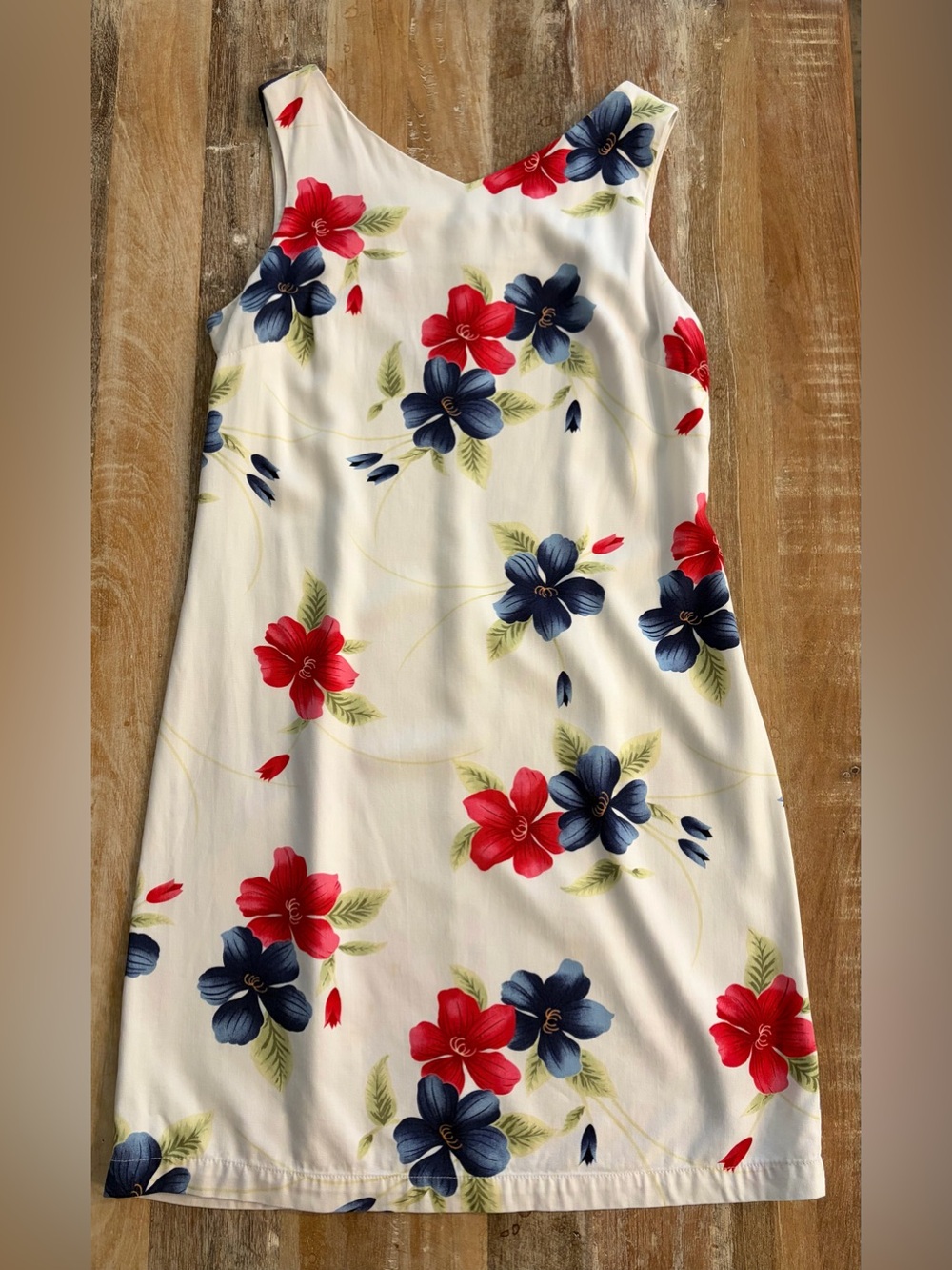 Caribbean‎ Joe Dress Hibiscus Floral Red White & Blue Medium Tropical Sleeveless
